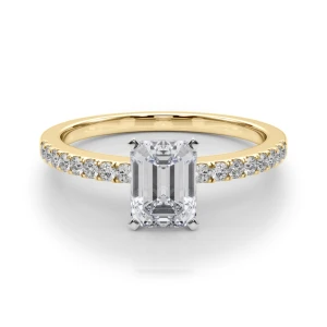 Creeda Emerald Cut Lab-Created Diamond Yellow Gold 4 Prong Side Stone Engagement Ring