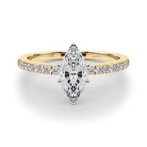Creeda Marquise Cut Lab-Created Diamond Yellow Gold 6 Prong Side Stone Engagement Ring