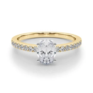 Creeda Oval Cut Lab-Created Diamond Yellow Gold 4 Prong Side Stone Engagement Ring