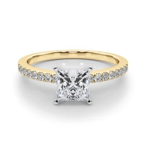 Creeda Princess Cut Lab-Created Diamond Yellow Gold 4 Prong Side Stone Engagement Ring