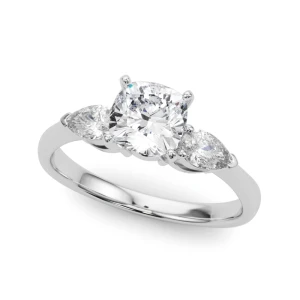 Vannah Lab-Created Diamond Cushion cut 4 Prong Set  Trilogy Engagement Ring