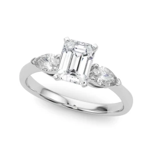 Vivie Lab-Created Diamond Emerald cut 4 Prong Set  Trilogy Engagement Ring