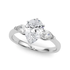 Veta Lab-Created Diamond Pear cut 6 Prong Set  Trilogy Engagement Ring