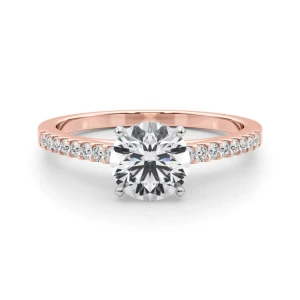 Rinsy Round Cut Lab-Created Diamond Rose Gold 4 Prong Side Stone Engagement Ring