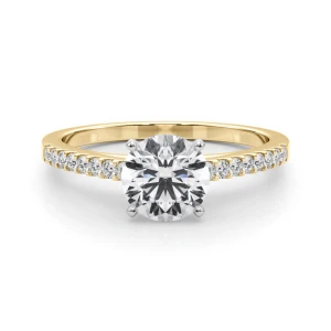 Rinsy Round Cut Lab-Created Diamond Yellow Gold 4 Prong Side Stone Engagement Ring