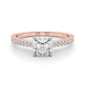 Rinsy Asscher Cut Lab-Created Diamond Rose Gold 4 Prong Side Stone Engagement Ring