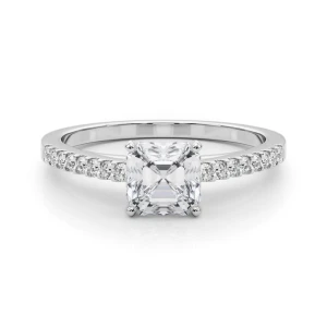 Rinsy Lab-Created Diamond Asscher cut 4 Prong  Side Stone Engagement Ring