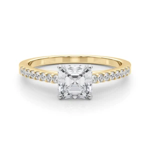 Rinsy Asscher Cut Lab-Created Diamond Yellow Gold 4 Prong Side Stone Engagement Ring