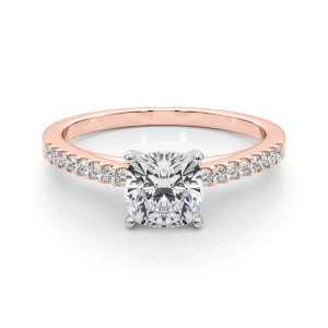 Rinsy Cushion Cut Lab-Created Diamond Rose Gold 4 Prong Side Stone Engagement Ring