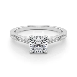 Rinsy Lab-Created Diamond Cushion cut 4 Prong  Side Stone Engagement Ring