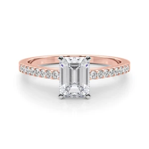 Rinsy Emerald Cut Lab-Created Diamond Rose Gold 4 Prong Side Stone Engagement Ring