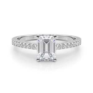 Rinsy Lab-Created Diamond Emerald cut 4 Prong  Side Stone Engagement Ring