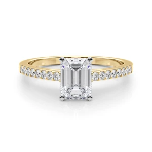 Rinsy Emerald Cut Lab-Created Diamond Yellow Gold 4 Prong Side Stone Engagement Ring