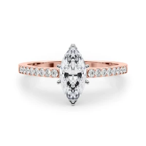 Rinsy Marquise Cut Lab-Created Diamond Rose Gold 6 Prong Side Stone Engagement Ring