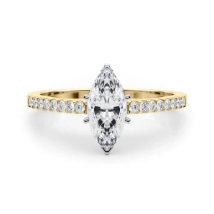 Rinsy Marquise Cut Lab-Created Diamond Yellow Gold 6 Prong Side Stone Engagement Ring