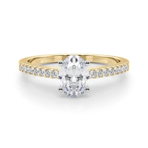 Rinsy Oval Cut Lab-Created Diamond Yellow Gold 4 Prong Side Stone Engagement Ring