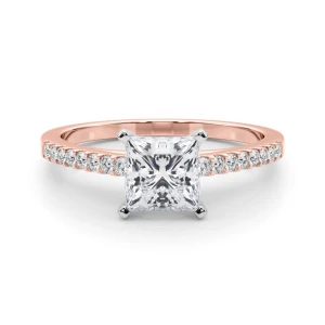 Rinsy Princess Cut Lab-Created Diamond Rose Gold 4 Prong Side Stone Engagement Ring
