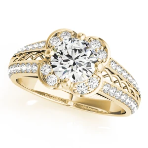 Alica Lab-Created Diamond Yellow Gold 4 Prong Halo Engagement Ring