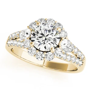 Misba Lab-Created Diamond Yellow Gold 4 Prong Halo Engagement Ring
