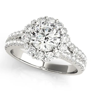 Jeslin Lab-Created Diamond Round cut 4 Prong  Halo Engagement Ring