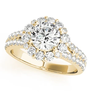 Jeslin Lab-Created Diamond Yellow Gold 4 Prong Halo Engagement Ring