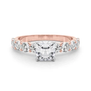 Treeza Lab Grown Diamond Rose Gold 4 Prong Side Stone Engagement Ring