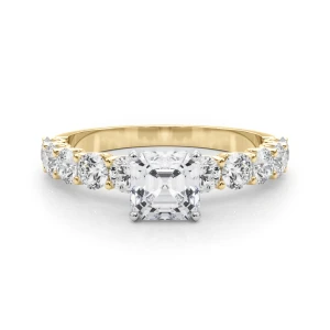 Treeza Lab-Created Diamond Yellow Gold 4 Prong Side Stone Engagement Ring