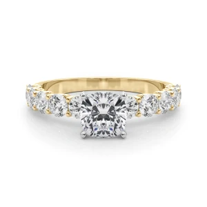 Treeza Lab-Created Diamond Yellow Gold 4 Prong Side Stone Engagement Ring
