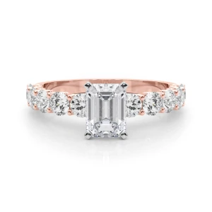 Treeza Lab Grown Diamond Rose Gold 4 Prong Side Stone Engagement Ring