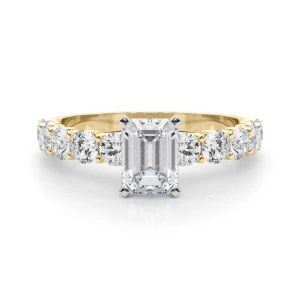 Treeza Lab-Created Diamond Yellow Gold 4 Prong Side Stone Engagement Ring