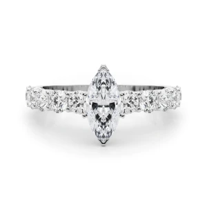 Treeza Lab-Created Diamond Silver 6 Prong Side Stone Engagement Ring