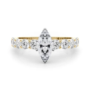 Treeza Lab-Created Diamond Yellow Gold 6 Prong Side Stone Engagement Ring