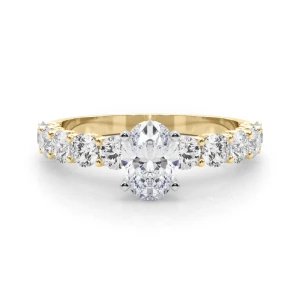 Treeza Natural Diamond Yellow Gold 4 Prong Side Stone Engagement Ring