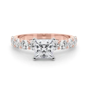 Treeza Lab Grown Diamond Rose Gold 4 Prong Side Stone Engagement Ring