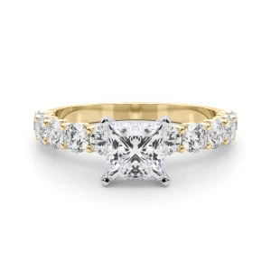 Treeza Lab-Created Diamond Yellow Gold 4 Prong Side Stone Engagement Ring