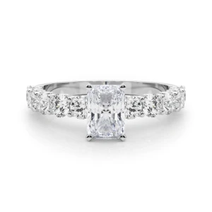 Treeza Natural Diamond Platinum 4 Prong Side Stone Engagement Ring