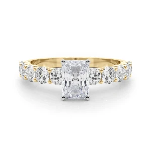 Treeza Natural Diamond Yellow Gold 4 Prong Side Stone Engagement Ring