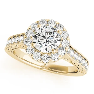 Lyden Lab-Created Diamond Yellow Gold 4 Prong Halo Engagement Ring
