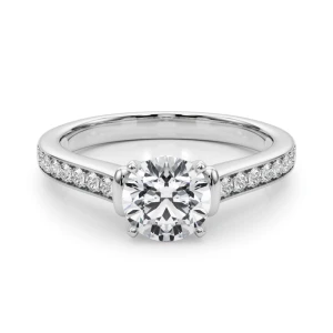 Rusha Lab Grown Diamond Platinum 4 Prong Side Stone Engagement Ring