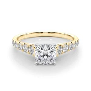 Alfreda Lab-Created Diamond Yellow Gold 4 Prong Halo Engagement Ring