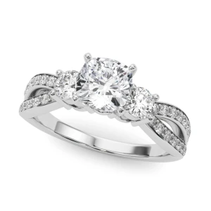 Vernice Lab-Created Diamond Cushion cut 4 Prong Set  Trilogy Engagement Ring
