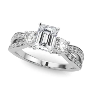 Venisha Lab-Created Diamond Emerald cut 4 Prong Set  Trilogy Engagement Ring