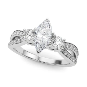 Vatsha Lab-Created Diamond Marquise cut 6 Prong Set  Trilogy Engagement Ring