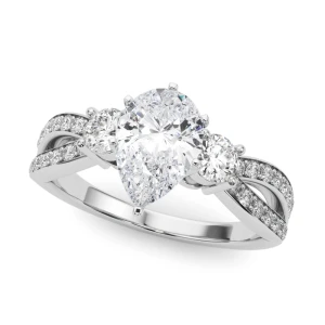 Vardah Lab-Created Diamond Pear cut 6 Prong Set  Trilogy Engagement Ring