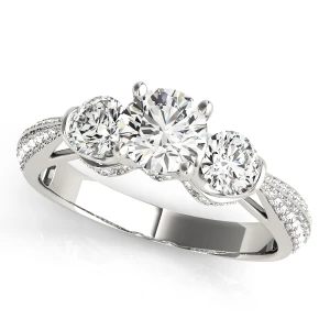 Yitzel Natural Diamond Silver 4 Prong Set Trilogy Engagement Ring