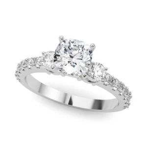 Yahvi Natural Diamond Silver 4 Prong Set Trilogy Engagement Ring