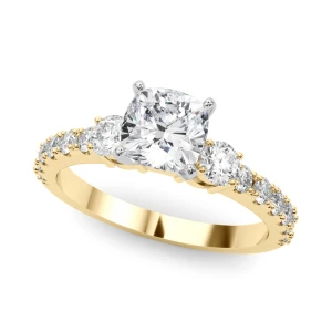 Yahvi Natural Diamond Yellow Gold 4 Prong Set Trilogy Engagement Ring