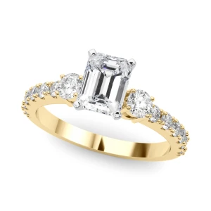 Yetta Natural Diamond Yellow Gold 4 Prong Set Trilogy Engagement Ring