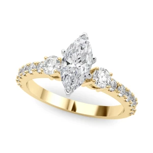 Yoko Natural Diamond Yellow Gold 6 Prong Set Trilogy Engagement Ring