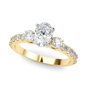 Yesha Natural Diamond Yellow Gold 4 Prong Set Trilogy Engagement Ring